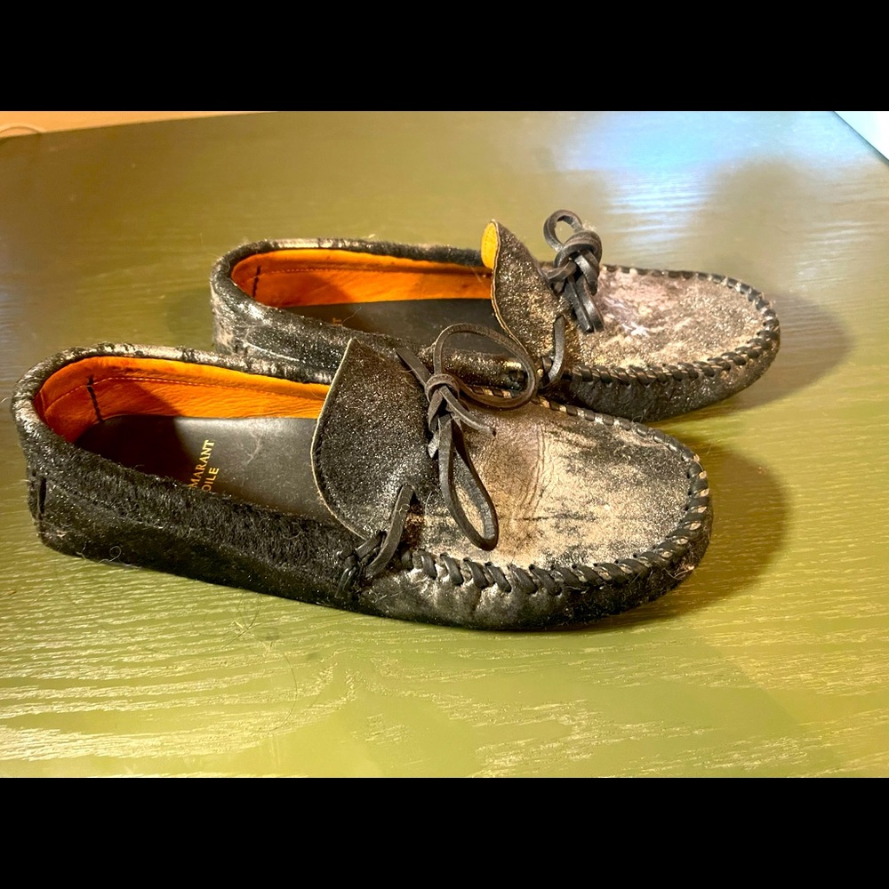 Isabel Marant silver and black loafers